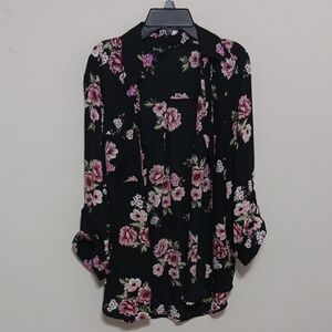 Black Pink & Purple Floral Blouse 24" Inches Ptp